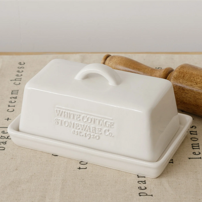 White Cottage Ceramic Butter Dish