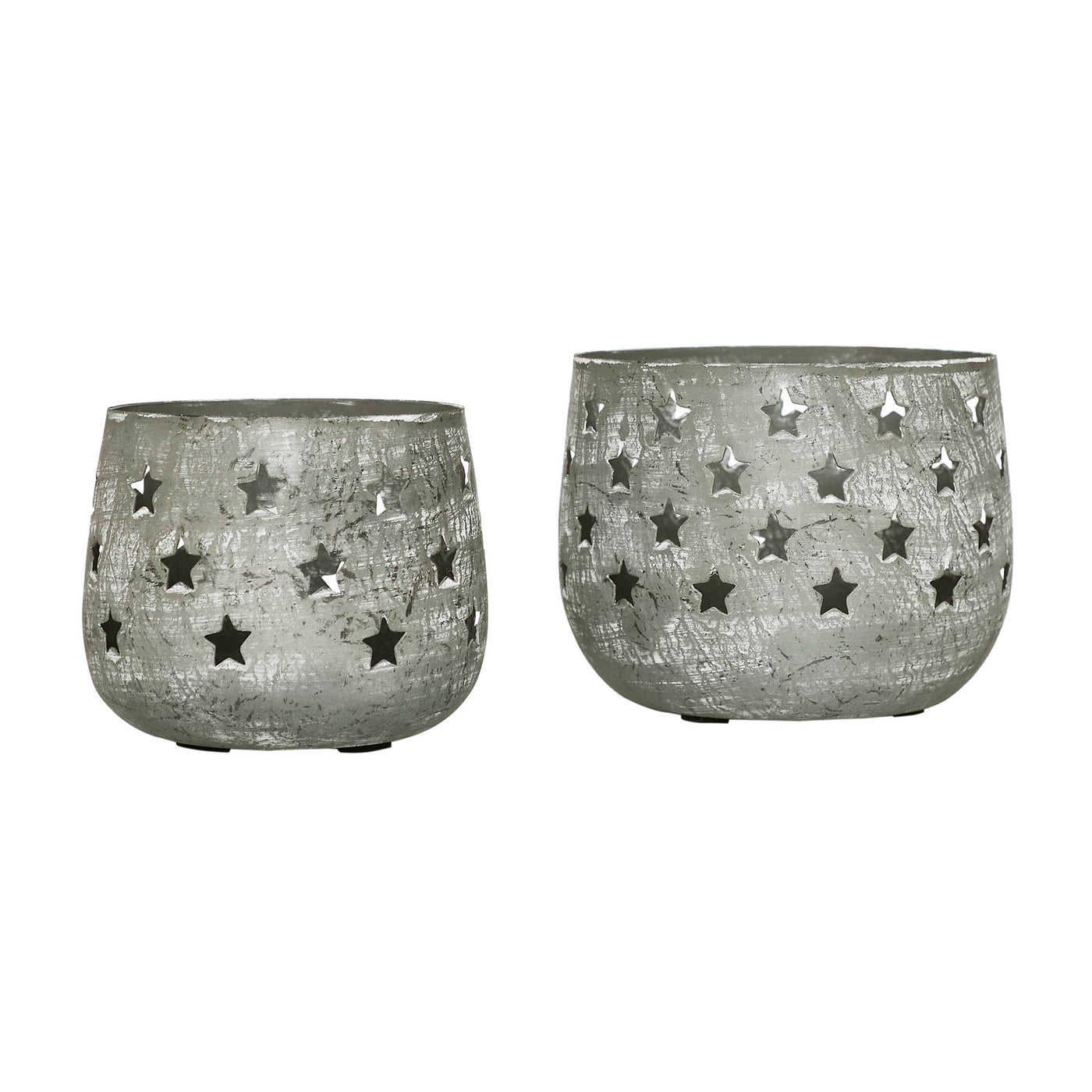 Set of 2 Starbright Distressed Gray Metal Candle Holders