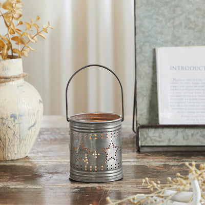 Punched Star Rustic Metal Candle Holder 3.75" H