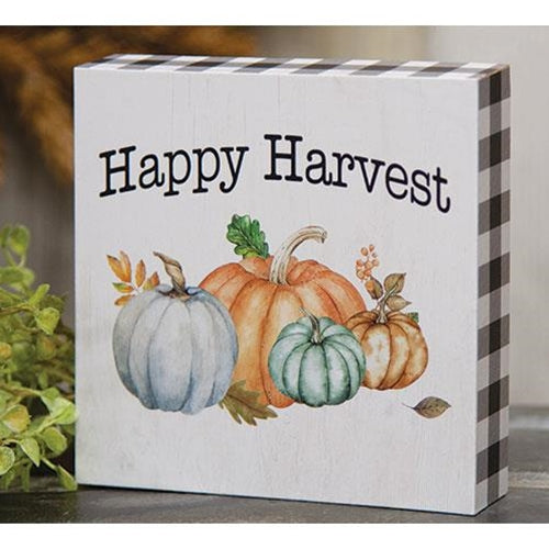 Happy Harvest Pumpkins 4.75" Small Wooden Block