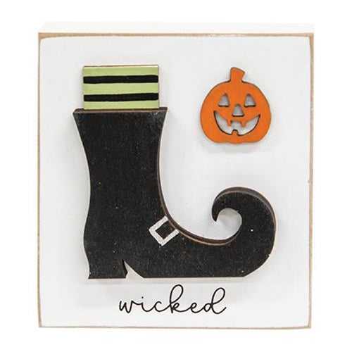 DAY 16 🎃 31 DAYS OF SPOOKYWEEN Wicked Witch Boot and Jack O Lantern 4" Mini Block Sign