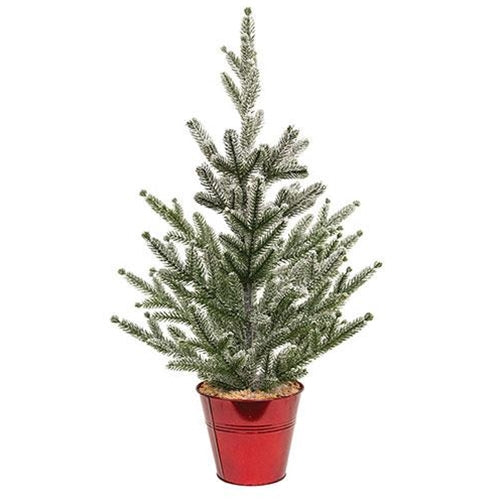 Faux Christmas Tree with Red Metal Base 25" H