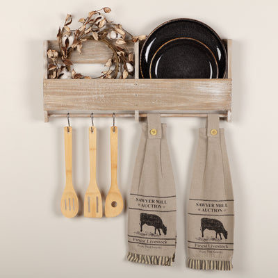 Set of 2 Sawyer Mill Charcoal Cow Button Loop Tea Towel