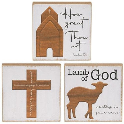 Set of 3 Lamb of God 4" Square Block Signs
