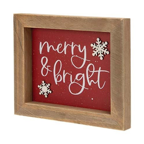 Merry & Bright Snowflakes Framed Sign 6" H