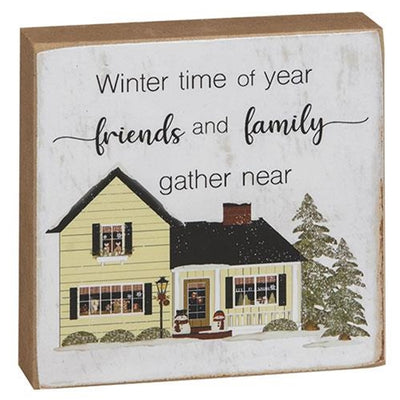 Set of 2 Winter Time House Square Block Signs