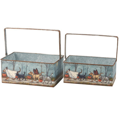 Set of 2 Spooky Pet Parade Metal Bin Set