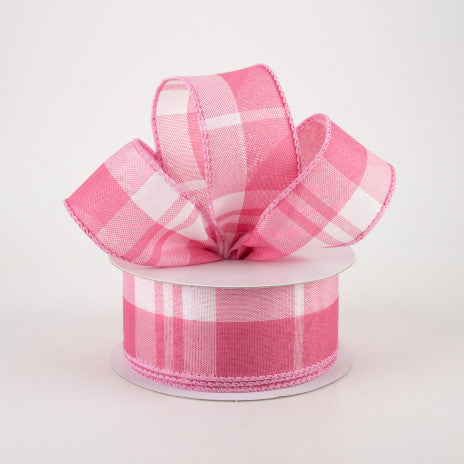 🔥 Blush Pink & White Plaid Wire Edged Ribbon 1.5" x 10 Yards