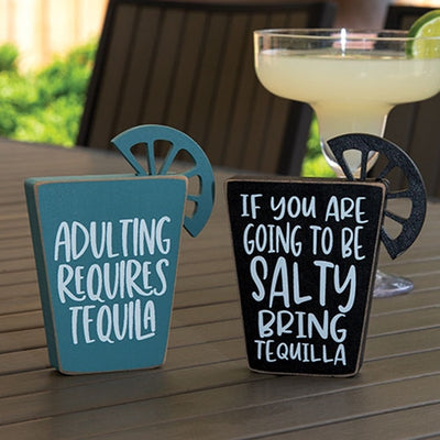 Set of 2 Tequila Words Block Sitter Signs