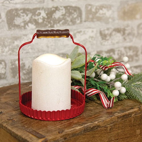 Vintage-Style Red Merry Christmas Stamp Candle Pan with Handle