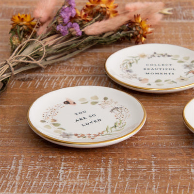 Set of 3 Floral Sentiments Trinket Plates 4"