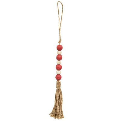 💙 Red & White Jute Tasseled Bead Ornament