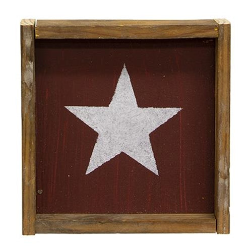 Set of 3 Rustic Wood Framed Hanging Star Block Signs 6.5"