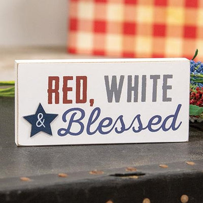 💙 Red, White & Blessed 6.25" Wooden Block Sign Americana