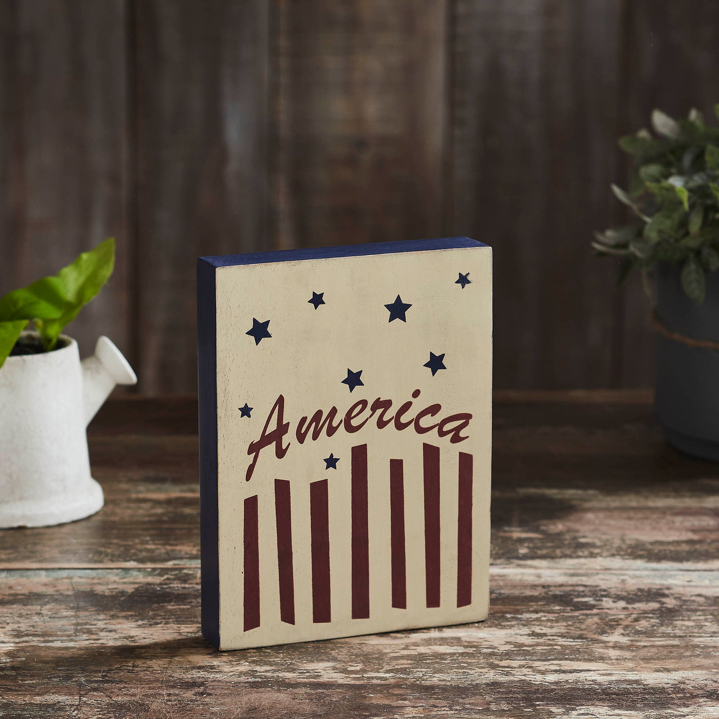 America Stars & Stripes 8" Wooden Block