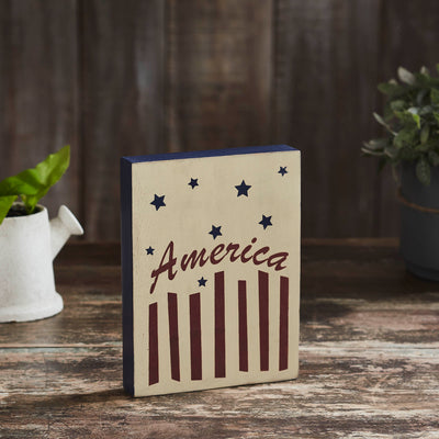 America Stars & Stripes 8" Wooden Block