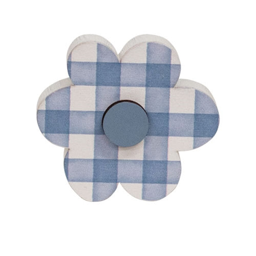 Set of 3 Wooden Gingham Check Button Flower Sitters