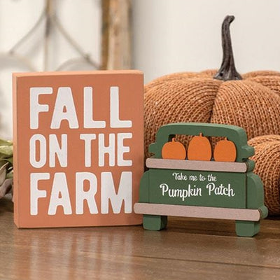 Set of 2 Fall on the Farm Box Sign with Pumpkin Patch Truck Sitter