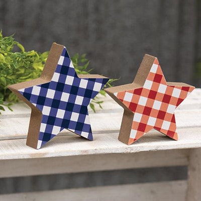 Blue & Red Plaid Small Wooden Star Sitters