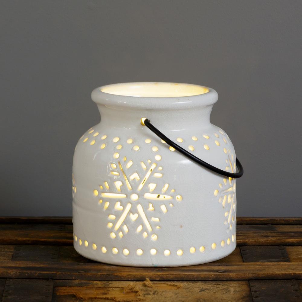 Snowflake Cutout Ceramic Luminiary