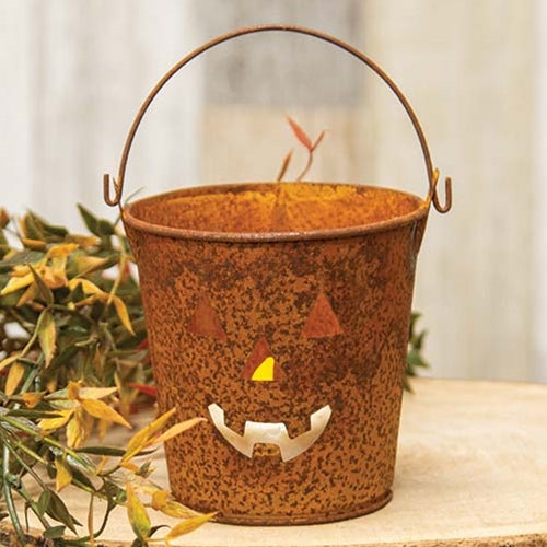 Rusty Jack O Lantern Luminary Bucket 4" H