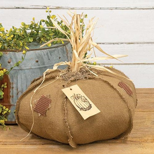 Rustic Burlap Patches 15" Fabric Pumpkin