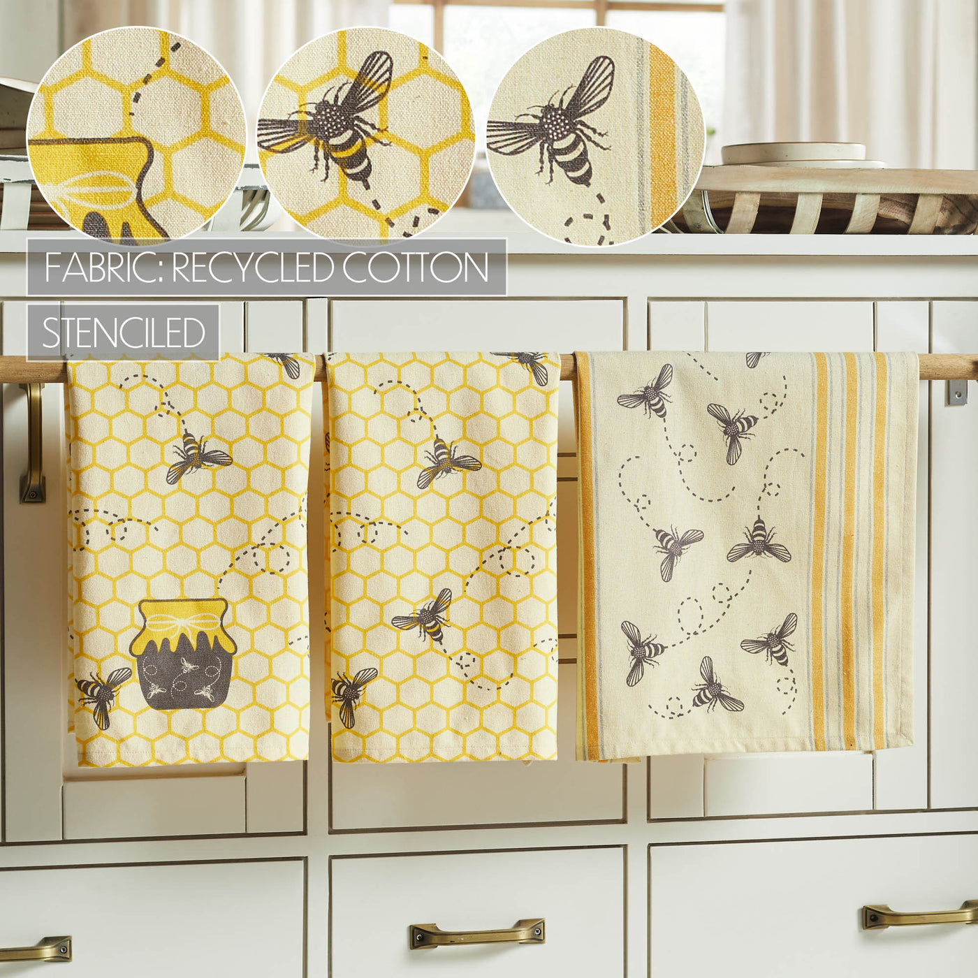 Set of 3 Buzzy Bees Honeypot Tea Towels