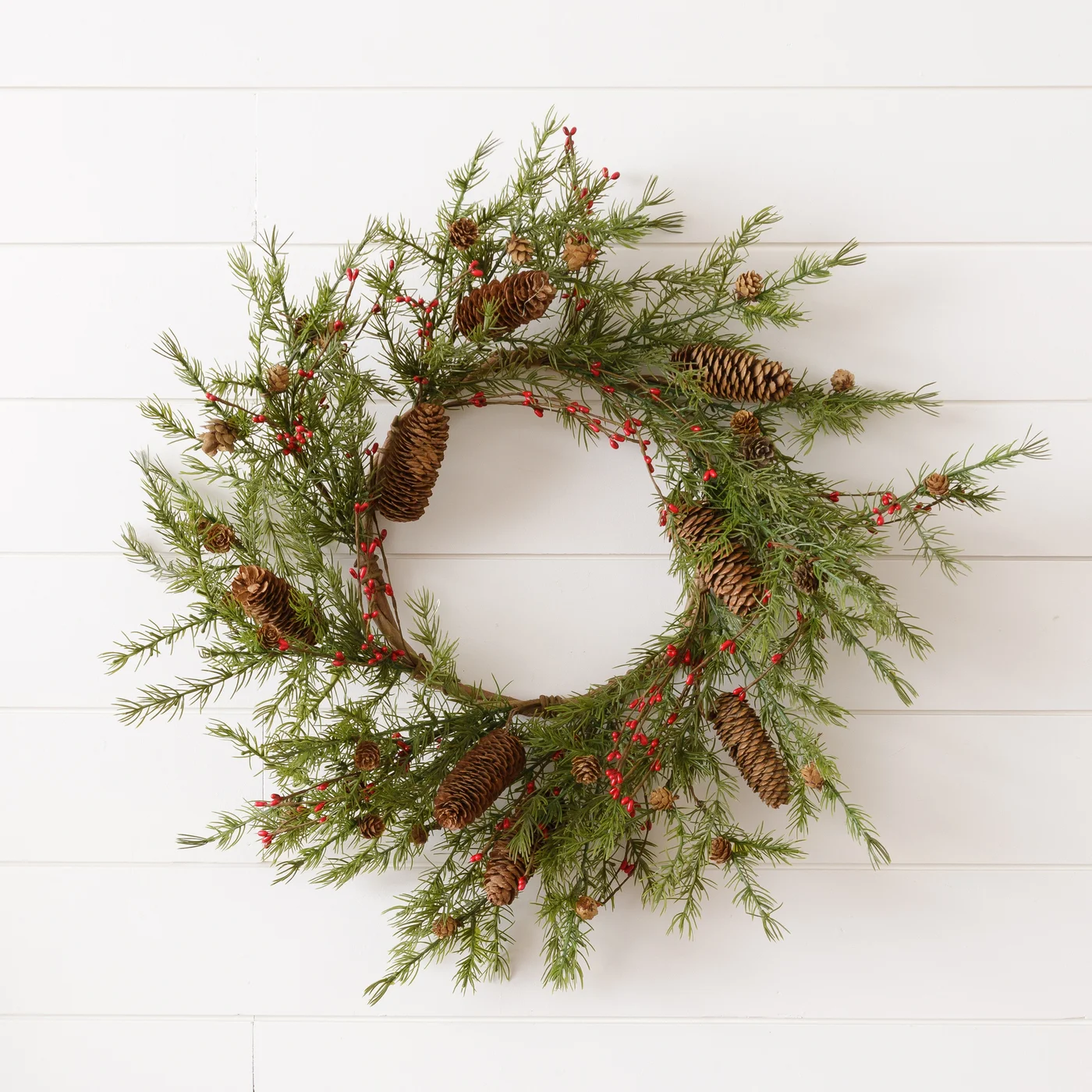 Evergreens With Mini Cones And Berries 27" Faux Christmas Wreath