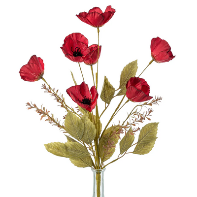Fall Red Poppy 20" Faux Floral Bush
