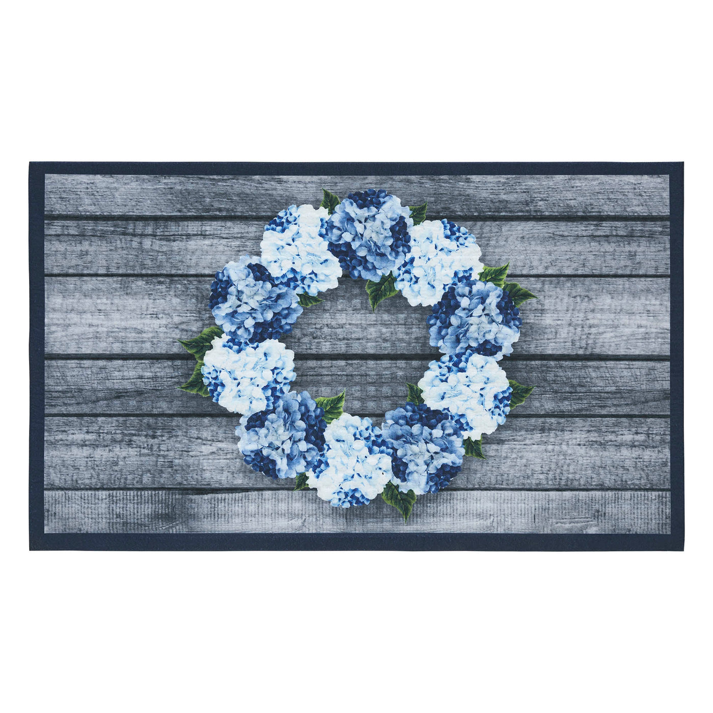 Blue Hydrangea Wreath Nylon Rug 17.5" x 29.5"
