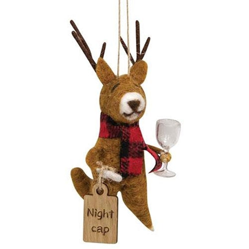 💙 Reindeer Night Cap Wool Felt Ornament