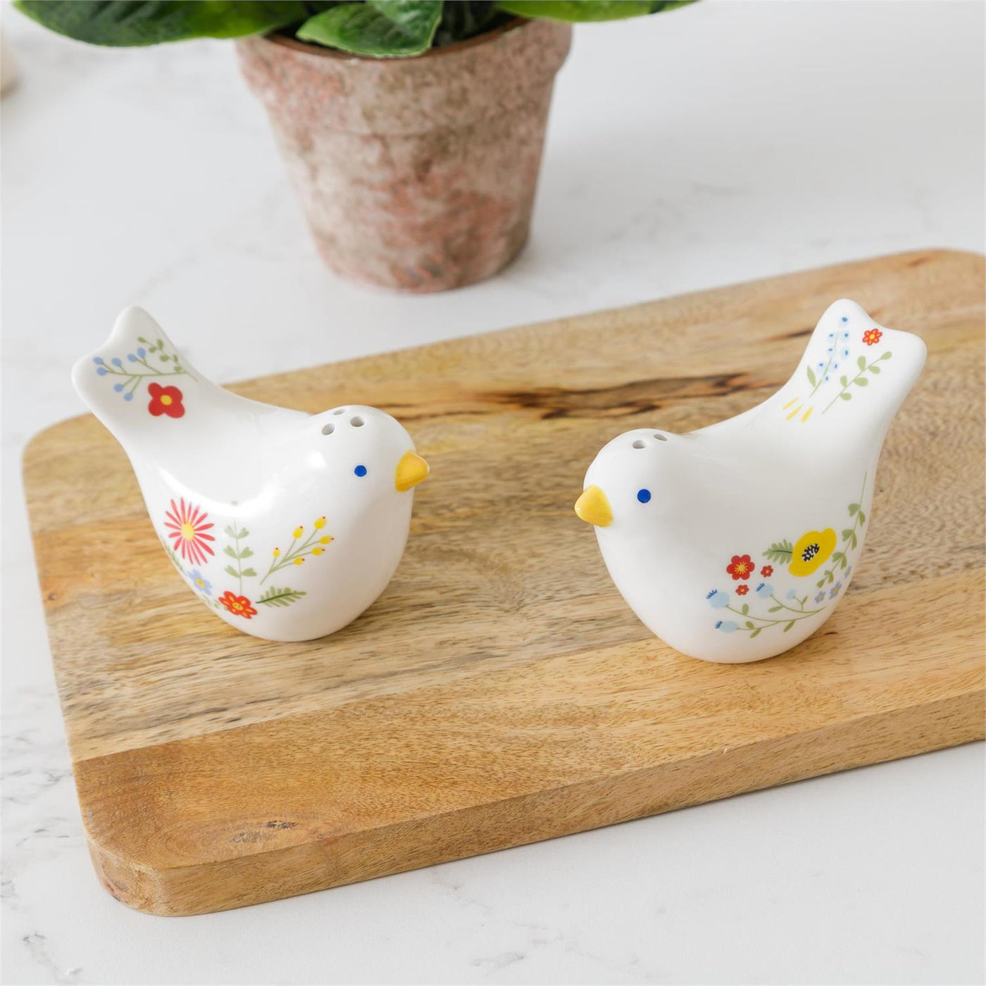 Scattered Petals Bird Shaped Salt and Pepper Shakers