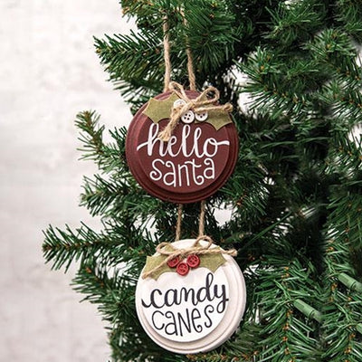 🎄💙 Hello Santa and Candy Canes Button Holly Ornaments