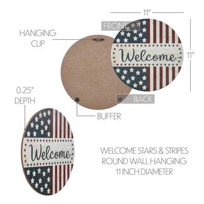 Welcome Stars & Stripes 11" Round Wall Hanging