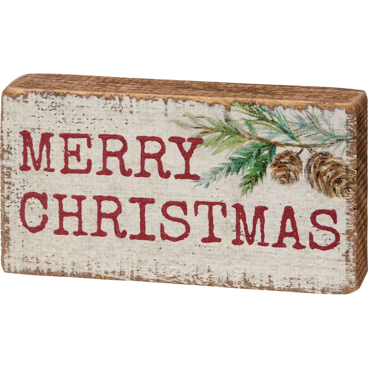 💙 Merry Christmas Pine Bough Mini Wooden Block Sign