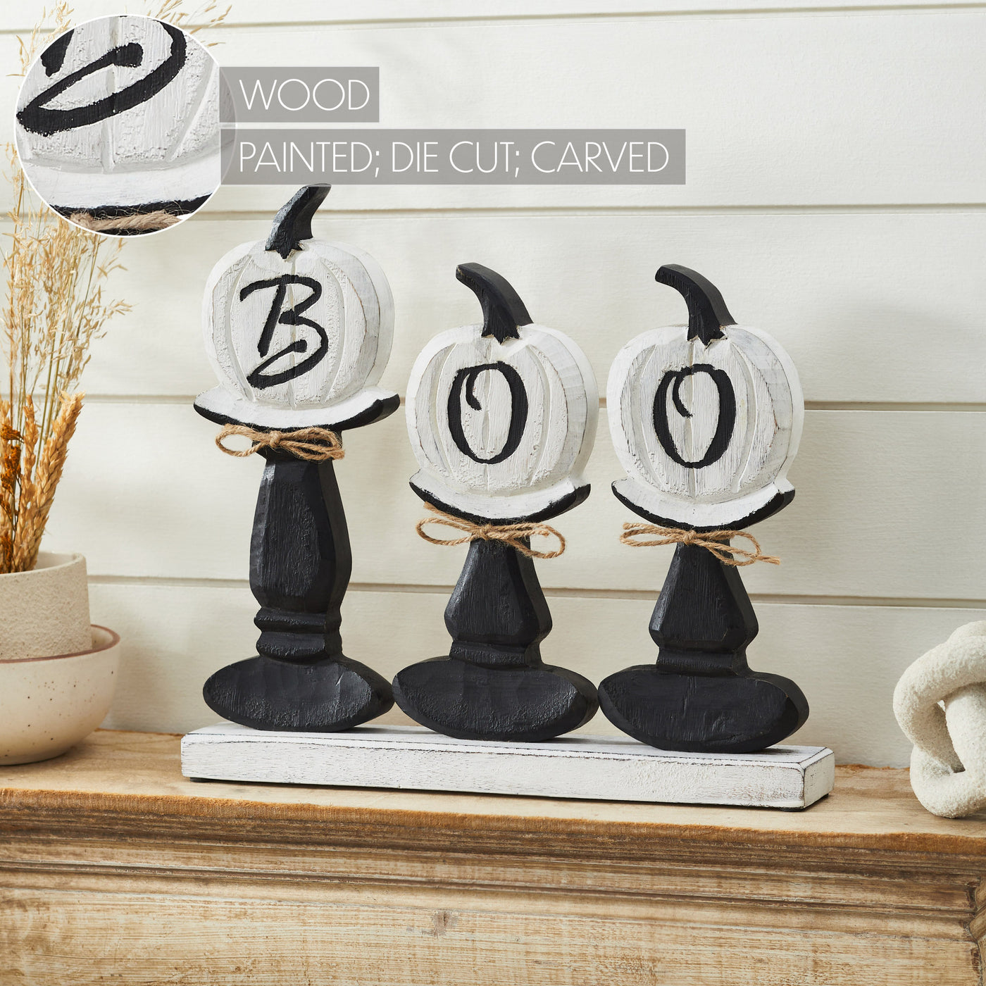 BOO Pumpkins Wooden Tabletop Halloween Decor