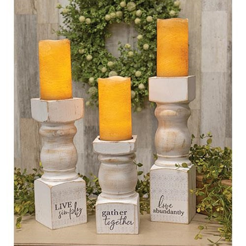 Set of 3 Inspirational Wooden Pedestal Candle Holders
