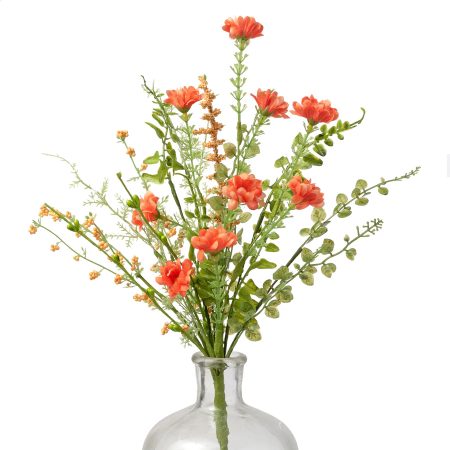 💙 Coran Orange Fabric Wildflower 18" Faux Floral Pick