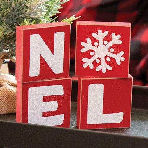 💵 $5.00 FRIDAY DEAL Set of 4 Sparkle NOEL 3" Word Christmas Blocks