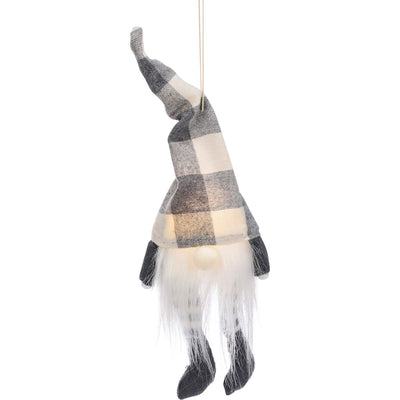 Lighted Grey Buffalo Check Gnome Ornament