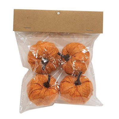 💙 Set of 4 Orange Burlap 2.25" Pumpkins