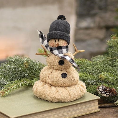 Mr Melting Snowman with Buffalo Plaid Scarf Fabric Figure