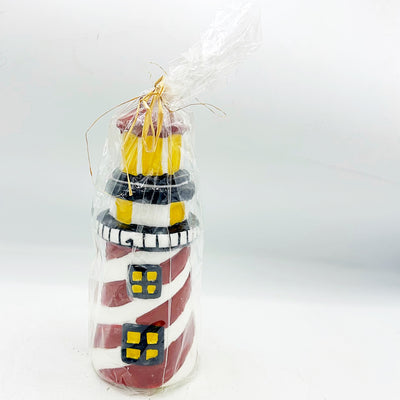 💙 Lighthouse Red and White Striped Shaped Candle 7.25" H