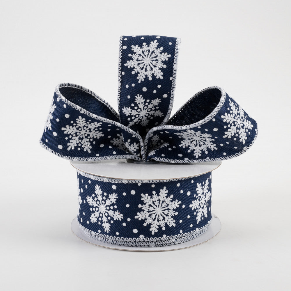 Snowflake Ribon Navy Blue & White Snowflakes Ribbon 1.5