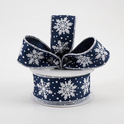 Navy Blue & White Snowflakes Ribbon 1.5" x 10 Yards