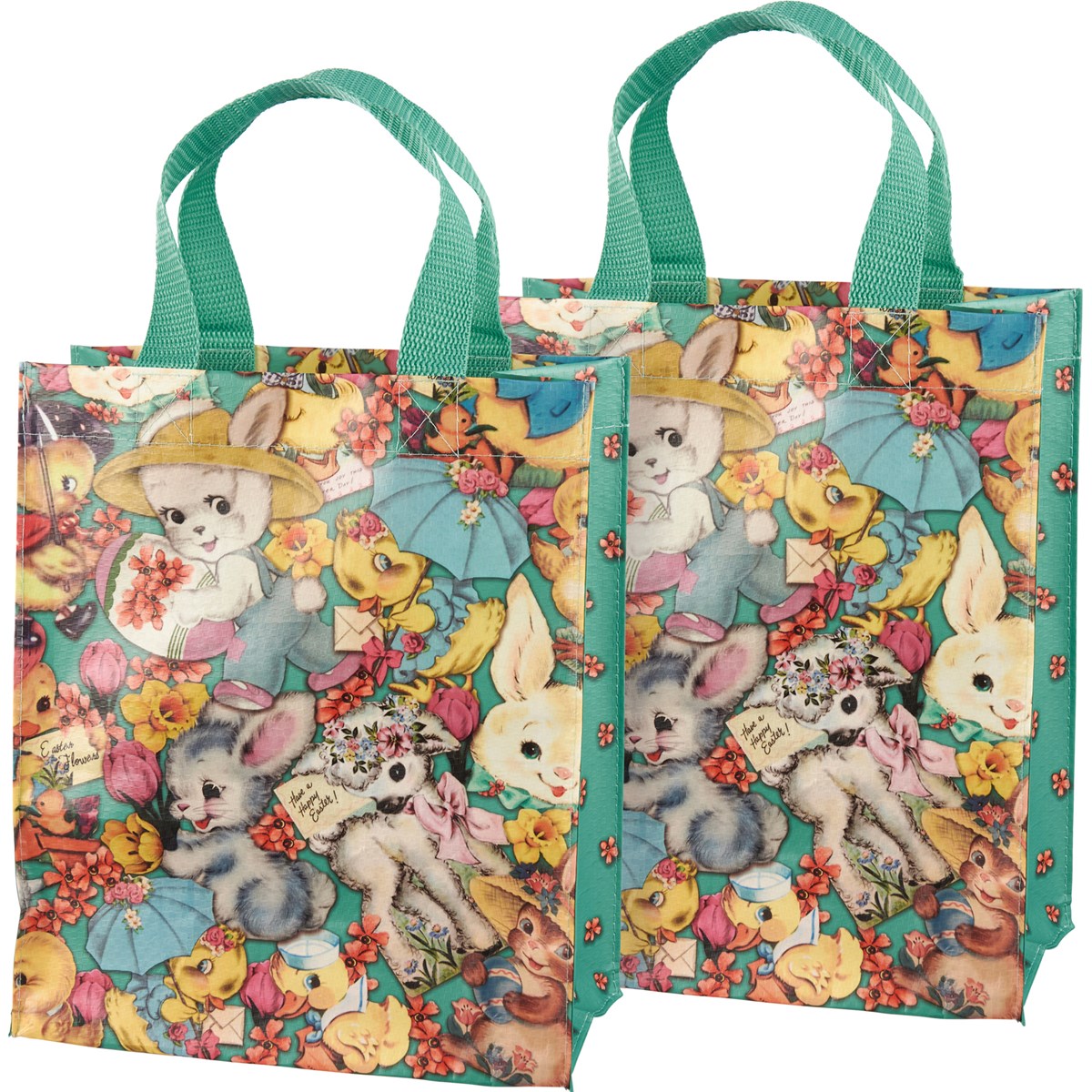 💙 Retro Easter Bunnies Lambs and Chicks Daily Reusable Market Tote