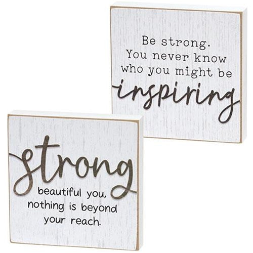 Set of 2 Strong & Inspiring 4" Square Block Signs