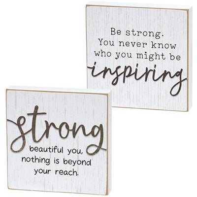 Set of 2 Strong & Inspiring 4" Square Block Signs