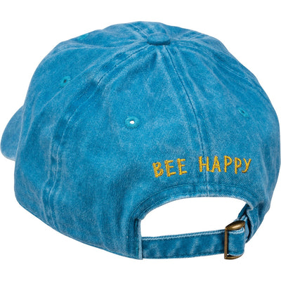 Bee Happy Floral Blue Baseball Cap