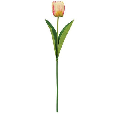 Champagne Yellow Pink Tulip 17.5" Faux Floral Stem
